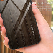 For Xiaomi Redmi 12C Wood Grain Glass Phone Case(Coffee)