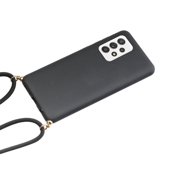 For Samsung Galaxy A23 Wheat Straw Material + TPU Phone Case with Lanyard(Black)