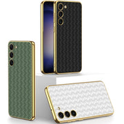 For Samsung Galaxy S23+ 5G GKK Weave Texture Electroplating PU Protective Phone Case(Green)