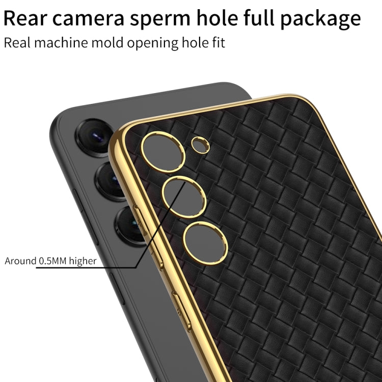For Samsung Galaxy S23+ 5G GKK Weave Texture Electroplating PU Protective Phone Case(Purple)