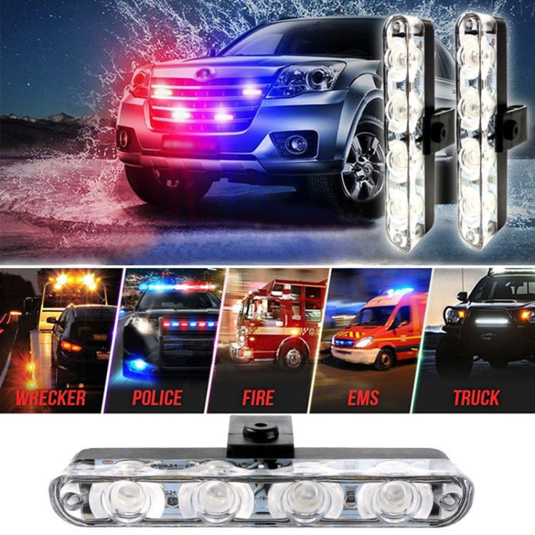 4 in 1 Car 16LEDs Grille Flash Lights Warning Lights with Wireless Remote Control(White Blue)