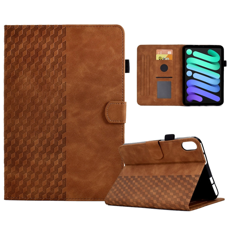 For iPad mini 6 / mini 2024 Rhombus Embossed Leather Smart Tablet Case(Brown)