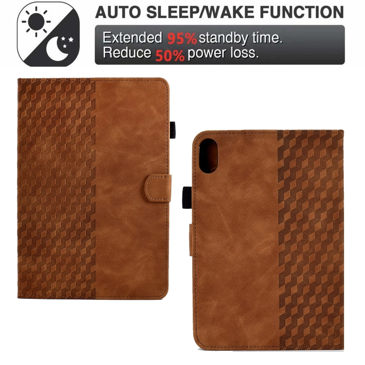 For iPad mini 6 / mini 2024 Rhombus Embossed Leather Smart Tablet Case(Brown)
