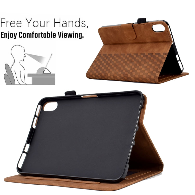 For iPad mini 6 / mini 2024 Rhombus Embossed Leather Smart Tablet Case(Brown)