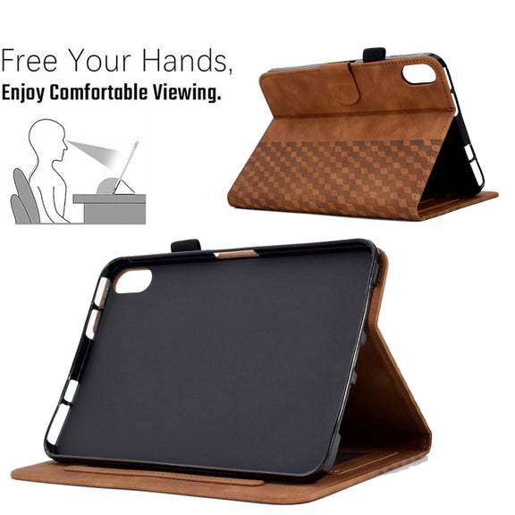 For iPad mini 6 / mini 2024 Rhombus Embossed Leather Smart Tablet Case(Brown)