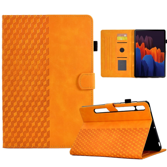 For Samsung Galaxy Tab S7 T870 / S8 X700 Rhombus Embossed Leather Smart Tablet Case(Khaki)