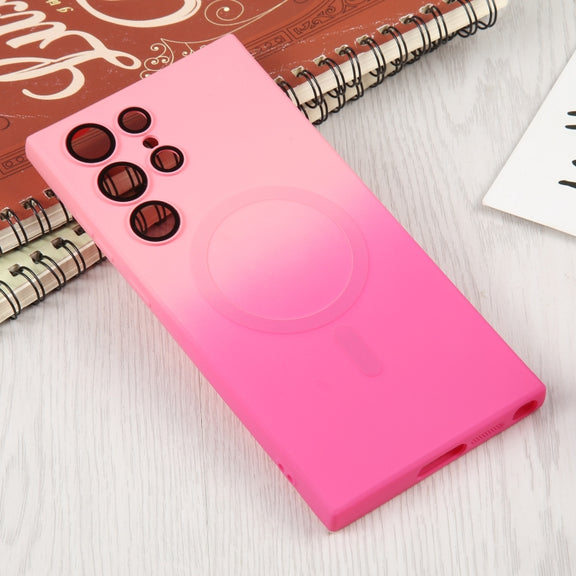 For Samsung Galaxy S22 Ultra 5G Liquid TPU Silicone Gradient MagSafe Phone Case(Pink Red)