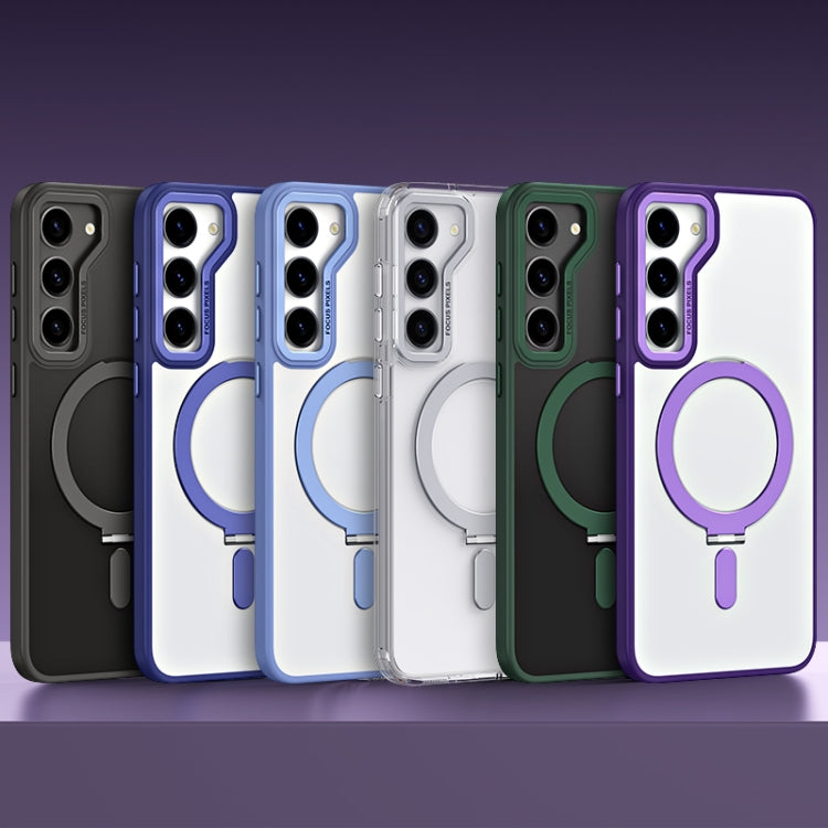 For Samsung Galaxy S23+ 5G Skin Feel MagSafe Shockproof Phone Case with Holder(Transparent White)