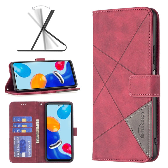 For Xiaomi Redmi Note 12S 4G / Note 11 Magnetic Buckle Rhombus Texture Leather Phone Case(Red)