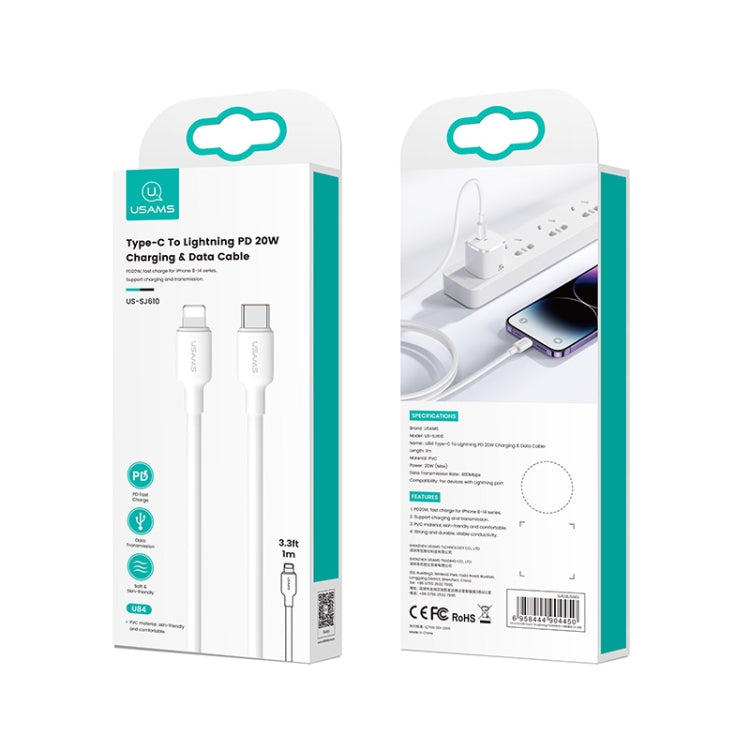 USAMS US-SJ610 U84 PD20W USB-C / Type-C to 8 Pin Charging Data Cable, Cable Length:1m(White)
