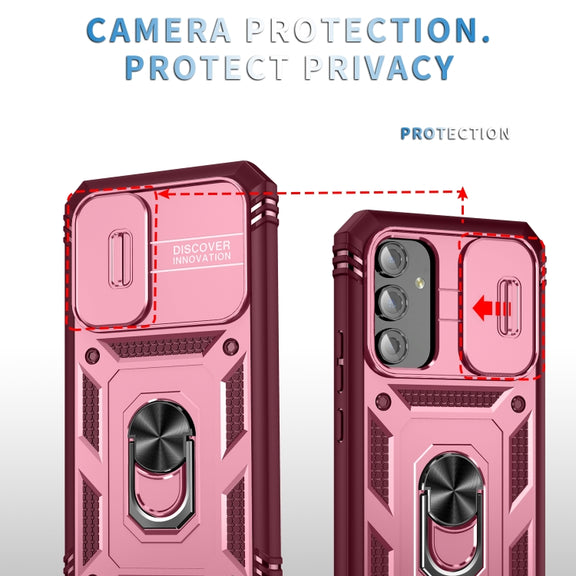 For Samsung Galaxy A54 5G Sliding Camshield TPU + PC Phone Case(Pink+Red)