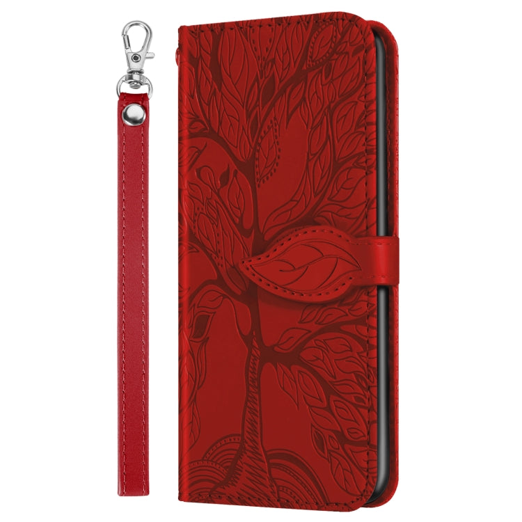 For Xiaomi Poco X5 Life Tree Embossing Pattern Leather Phone Case(Red)
