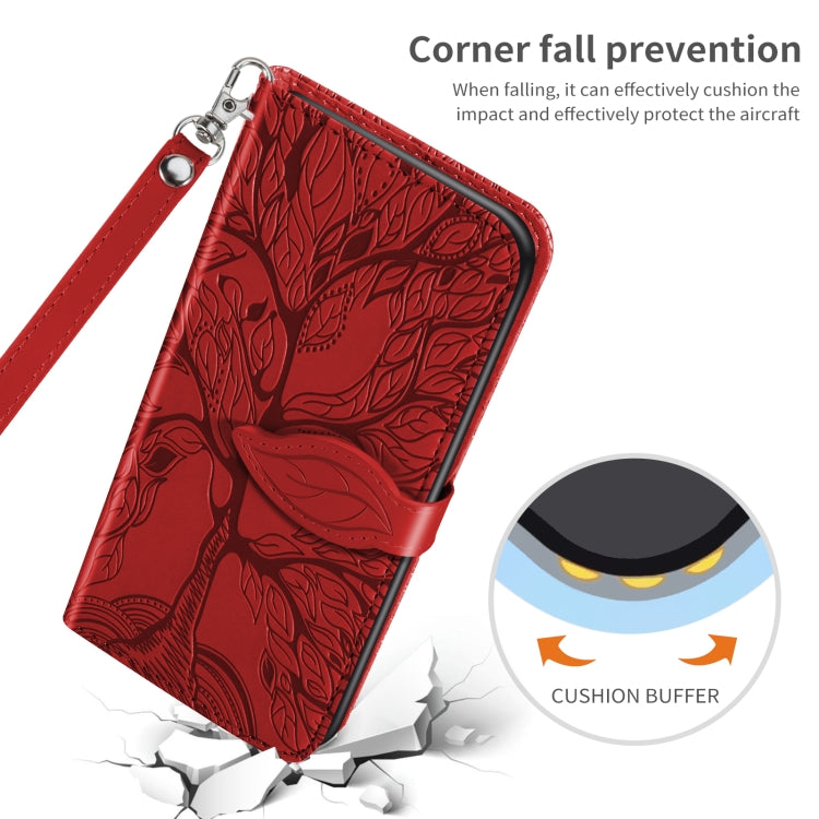 For Xiaomi Poco X5 Life Tree Embossing Pattern Leather Phone Case(Red)