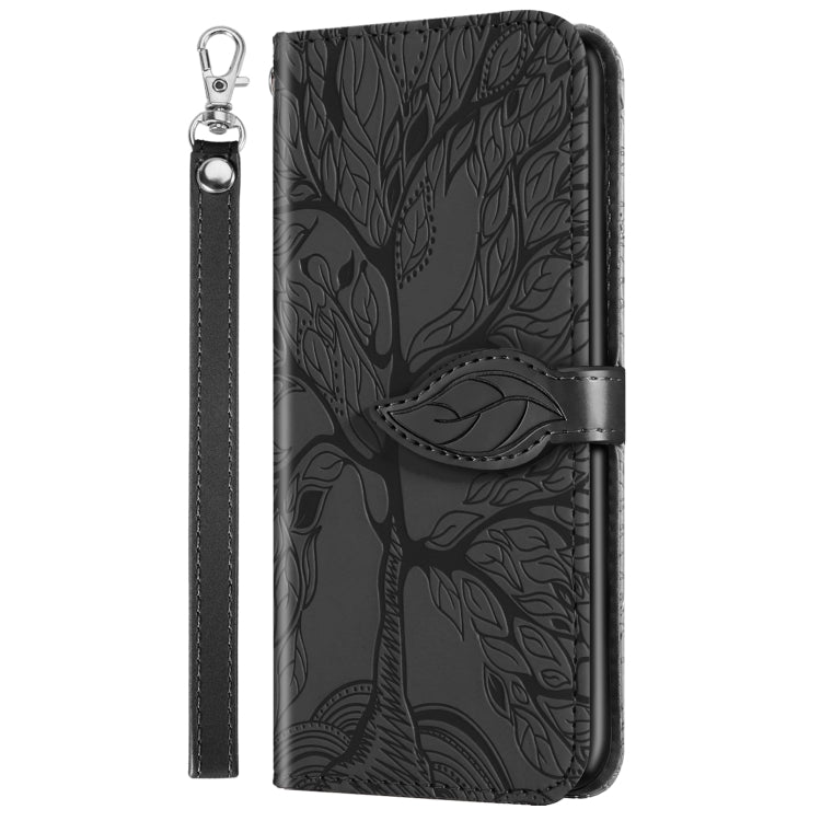 For Xiaomi Poco X5 Pro Life Tree Embossing Pattern Leather Phone Case(Black)