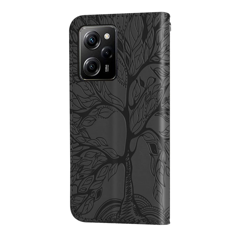 For Xiaomi Poco X5 Pro Life Tree Embossing Pattern Leather Phone Case(Black)