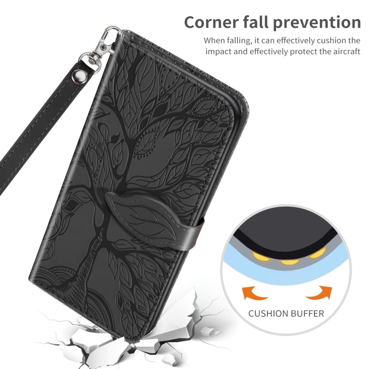 For Xiaomi Poco X5 Pro Life Tree Embossing Pattern Leather Phone Case(Black)