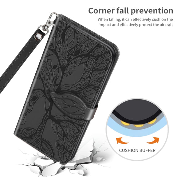 For Xiaomi Poco X5 Pro Life Tree Embossing Pattern Leather Phone Case(Black)