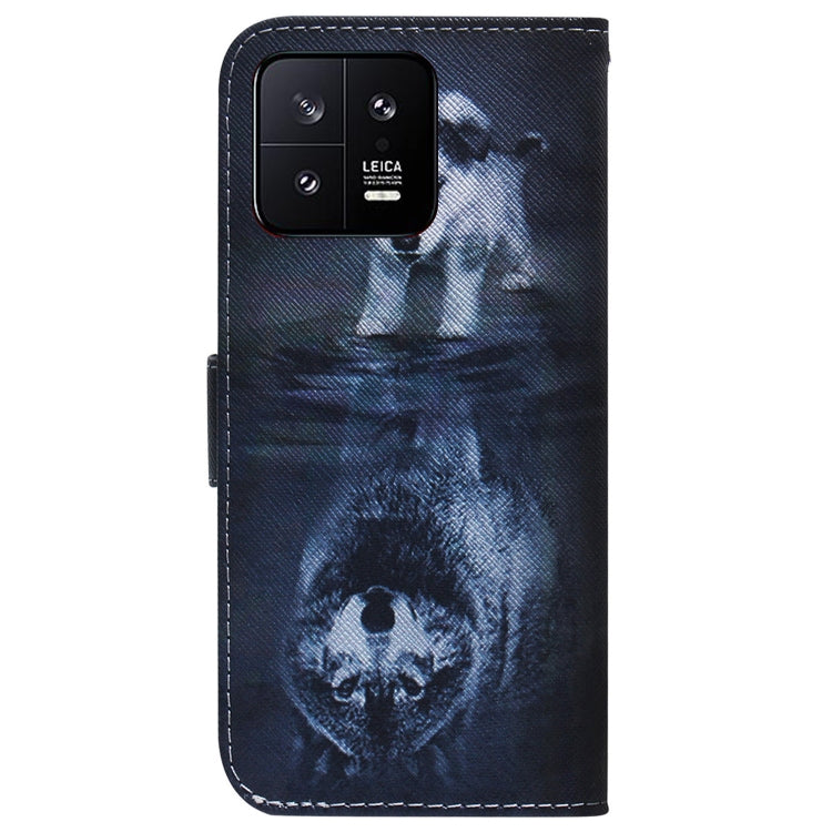 For Xiaomi 13 5G Coloured Drawing Flip Leather Phone Case(Wolf and Dog)