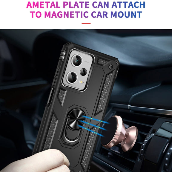 For Xiaomi Redmi Note 12 Pro+ Shockproof TPU + PC Phone Case with Holder(Black)