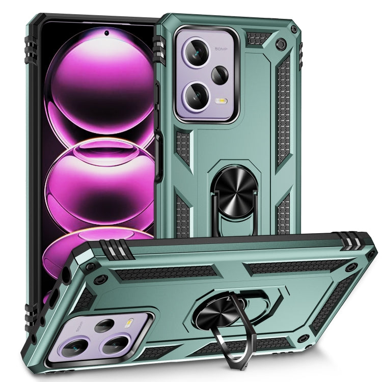 For Xiaomi Redmi Note 12 Pro 5G Shockproof TPU + PC Phone Case with Holder(Dark Green)