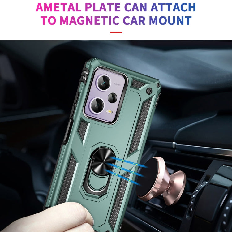 For Xiaomi Redmi Note 12 Pro 5G Shockproof TPU + PC Phone Case with Holder(Dark Green)