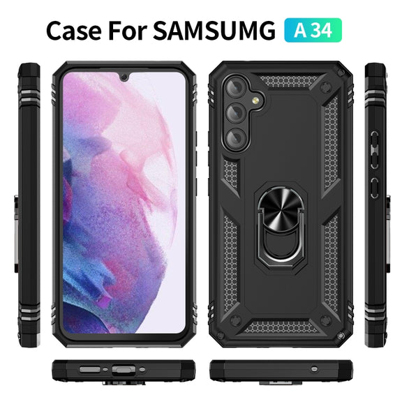 For Samsung Galaxy A34 Shockproof TPU + PC Phone Case with Holder(Black)