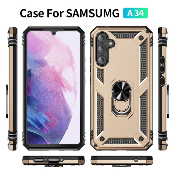 For Samsung Galaxy A34 Shockproof TPU + PC Phone Case with Holder(Gold)