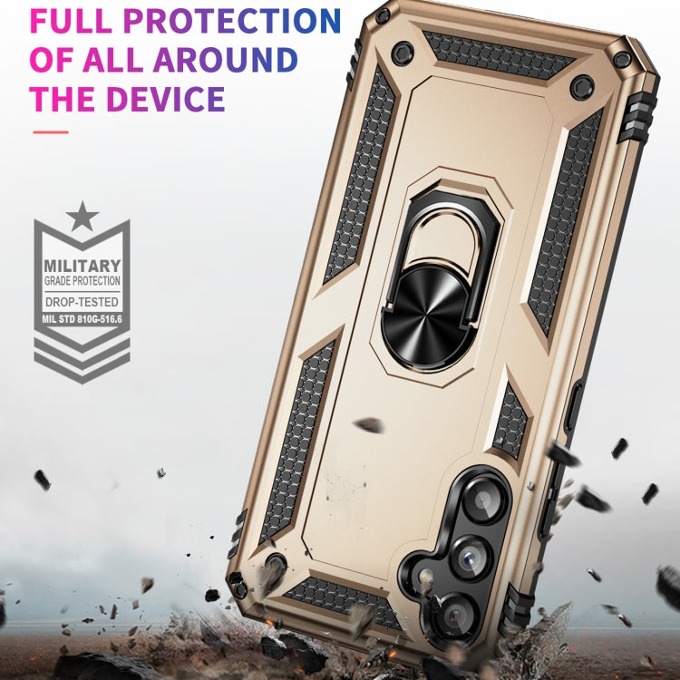 For Samsung Galaxy A34 Shockproof TPU + PC Phone Case with Holder(Gold)