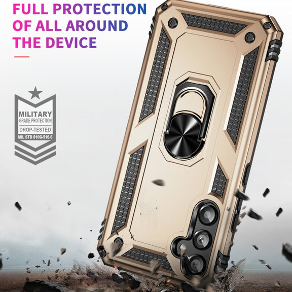 For Samsung Galaxy A34 Shockproof TPU + PC Phone Case with Holder(Gold)
