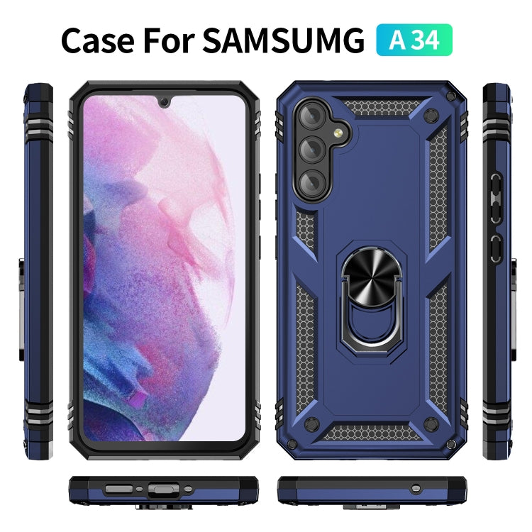 For Samsung Galaxy A34 Shockproof TPU + PC Phone Case with Holder(Blue)