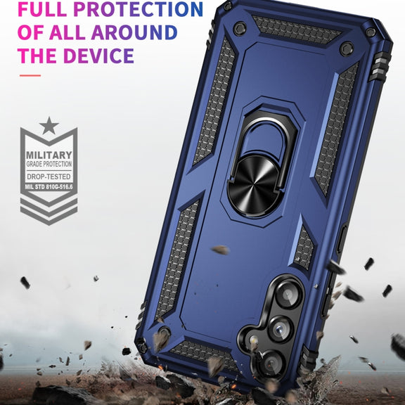 For Samsung Galaxy A34 Shockproof TPU + PC Phone Case with Holder(Blue)