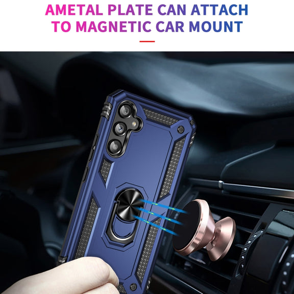 For Samsung Galaxy A34 Shockproof TPU + PC Phone Case with Holder(Blue)