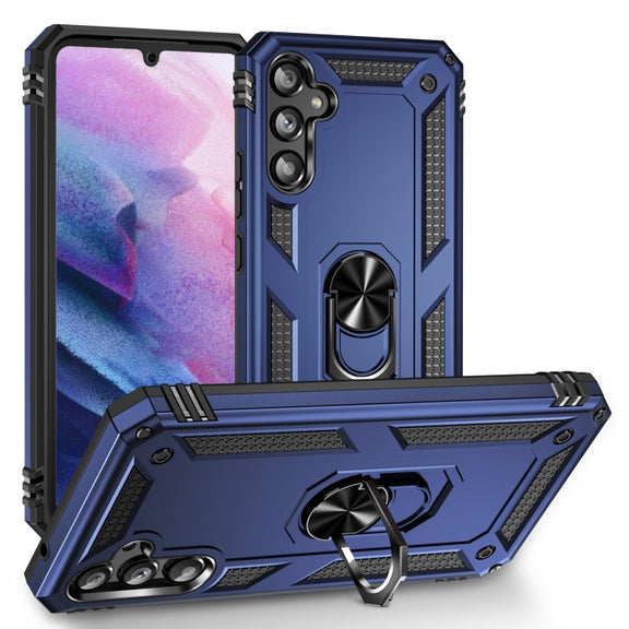 For Samsung Galaxy A34 Shockproof TPU + PC Phone Case with Holder(Blue)