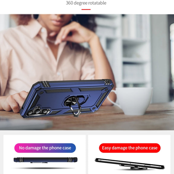 For Samsung Galaxy A34 Shockproof TPU + PC Phone Case with Holder(Blue)