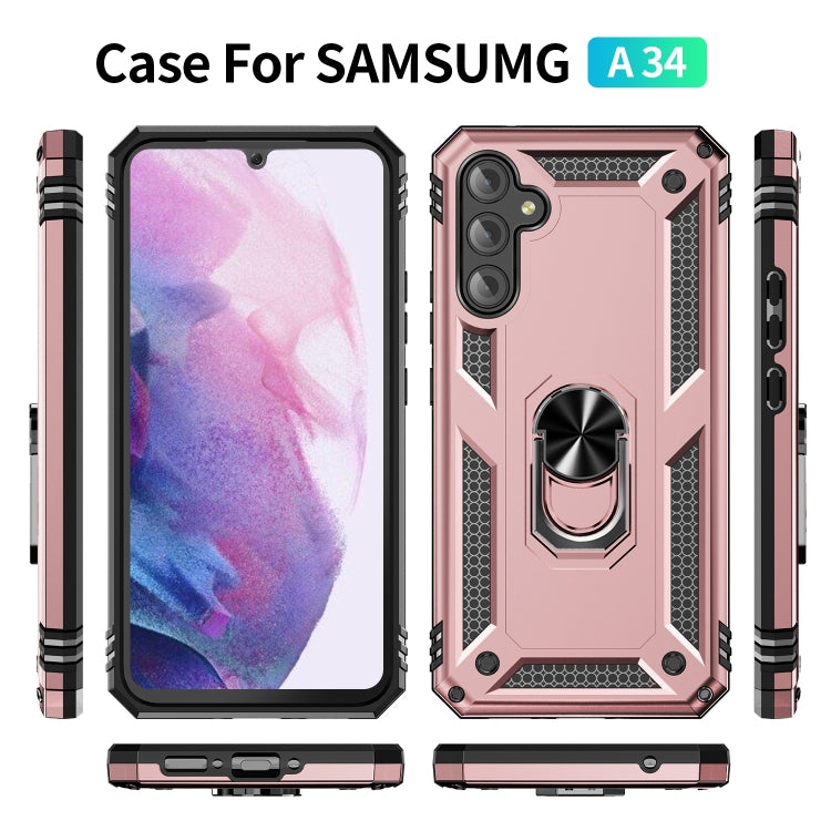 For Samsung Galaxy A34 Shockproof TPU + PC Phone Case with Holder(Rose Gold)