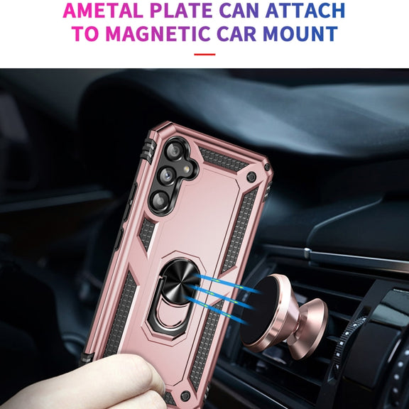 For Samsung Galaxy A34 Shockproof TPU + PC Phone Case with Holder(Rose Gold)