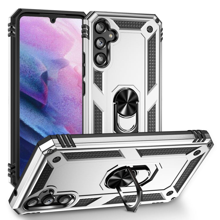 For Samsung Galaxy A34 Shockproof TPU + PC Phone Case with Holder(Silver)