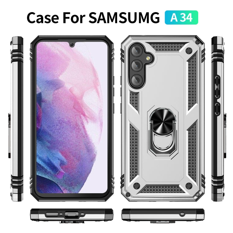 For Samsung Galaxy A34 Shockproof TPU + PC Phone Case with Holder(Silver)
