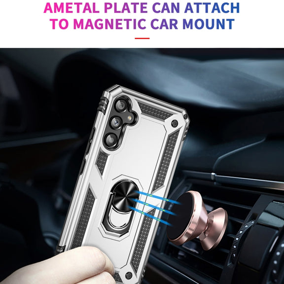 For Samsung Galaxy A34 Shockproof TPU + PC Phone Case with Holder(Silver)