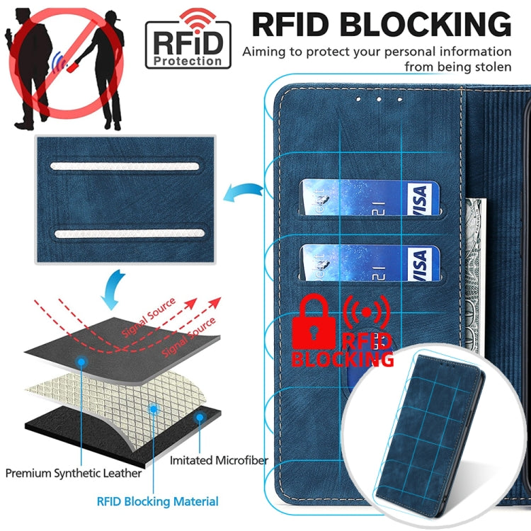 For Honor X8A RFID Anti-theft Brush Magnetic Leather Phone Case(Blue)