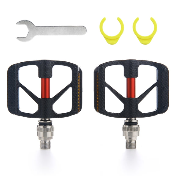 QR610 1 Pair Carbon Fiber Bicycle Quick Release Pedals(Red Axis)
