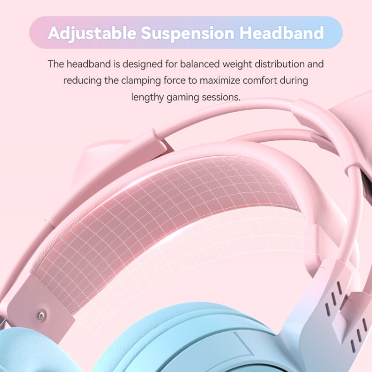 T25 RGB Stereo Cat Ear Bluetooth Wireless Headphones with Detachable Microphone(Blue)