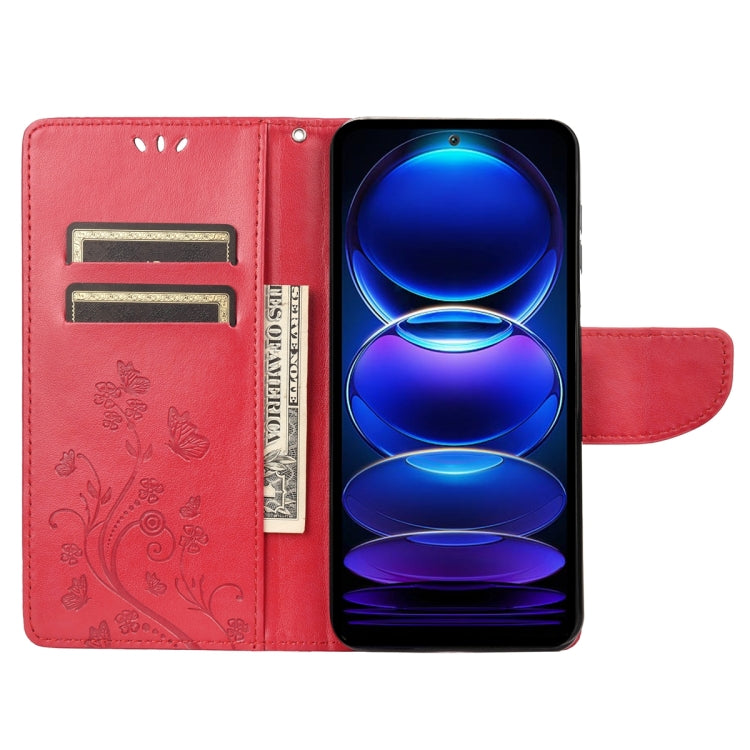 For Xiaomi Redmi Note 12 Pro+ 5G Global Butterfly Flower Pattern Leather Phone Case(Red)