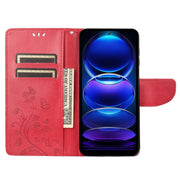 For Xiaomi Redmi Note 12 Pro+ 5G Global Butterfly Flower Pattern Leather Phone Case(Red)
