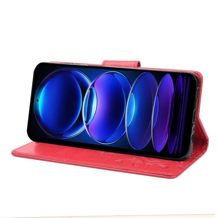 For Xiaomi Redmi Note 12 Pro+ 5G Global Butterfly Flower Pattern Leather Phone Case(Red)