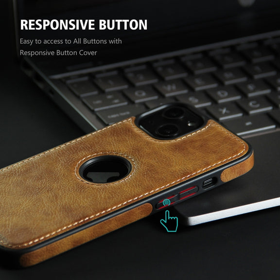 For iPhone 14 Plus Leather Texture Stitching Phone Case(Brown)