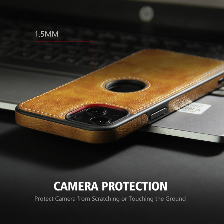 For iPhone 14 Plus Leather Texture Stitching Phone Case(Brown)