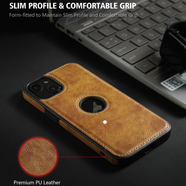 For iPhone 14 Plus Leather Texture Stitching Phone Case(Brown)