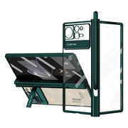 For Xiaomi Mix Fold 2 Electroplated Hinge Transparent Phone Case with Pen Slot(Dark Green)
