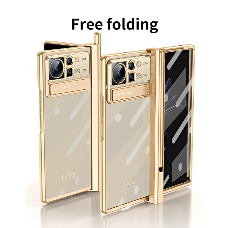 For Xiaomi Mix Fold 2 Electroplated Hinge Transparent Phone Case with Pen Slot(Rose Gold)